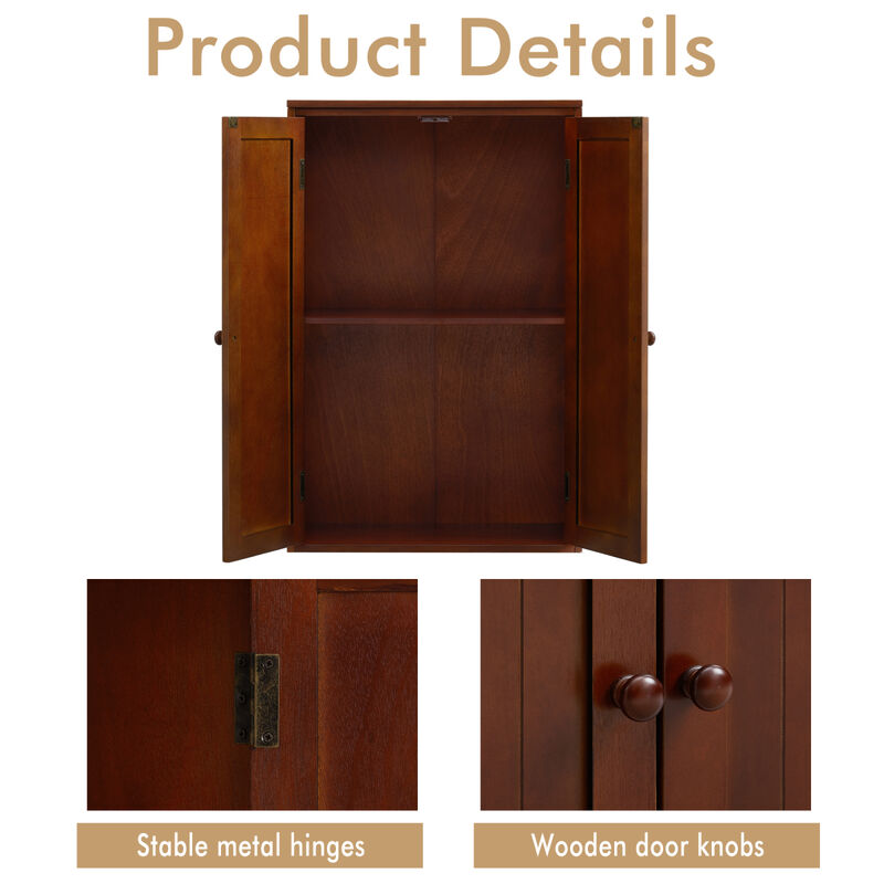 Bathroom Storage Cabinet Freestanding Wooden Floor Cabinet with Adjustable Shelf and Double Door Walnut
