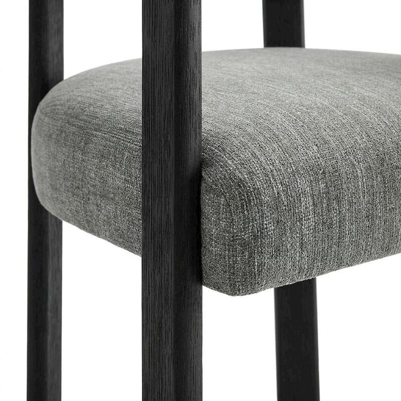 Fabric Upholstered Barrel Dining Chairs, Heathered Weave Ivory Black, Set of 2 image number 3