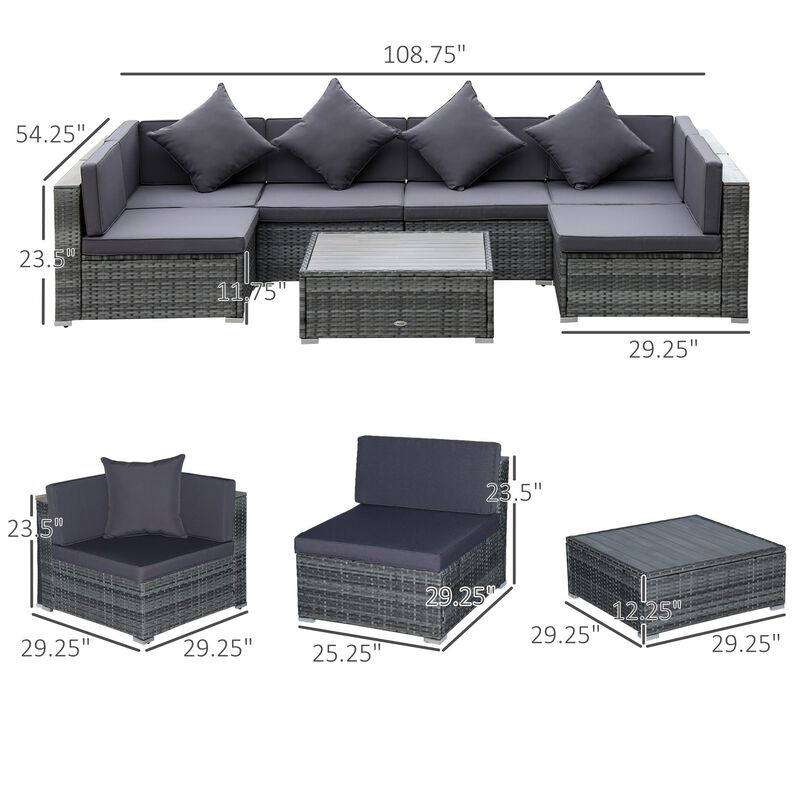 Grey Outdoor Oasis: 7PC PE Rattan Sectional Sofa Set