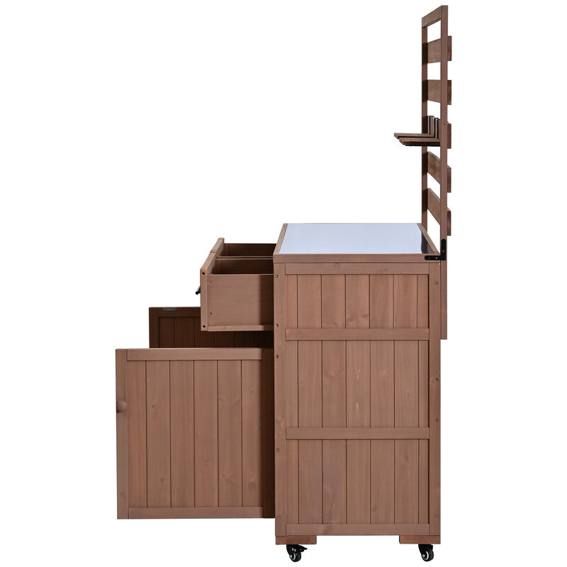 Whisen 64.9''H Potting Table with 2 Drawers, 3 Movable Shelves and Stainless Table Top image number 5