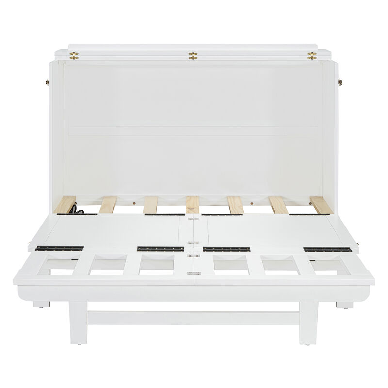 Whisen Clever Design Full Size Murphy Bed, Folded into a Cabinet with Large Drawer,USB Ports and Outlets