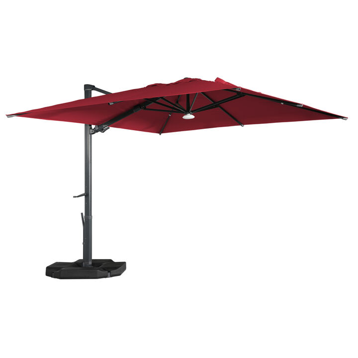MONDAWE 10ft Square Solar LED Cantilever Patio Umbrella with Included Base Stand & Bluetooth Light