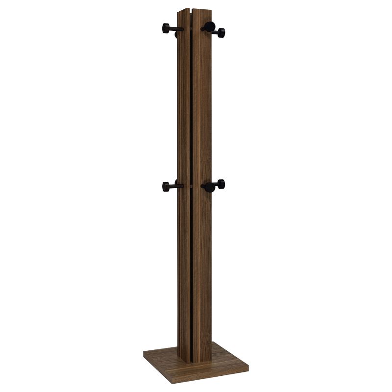 Rinki Coat Rack, 8 Metal Hooks w Wood Caps, Walnut Brown Plinth 72 Inch image number 2
