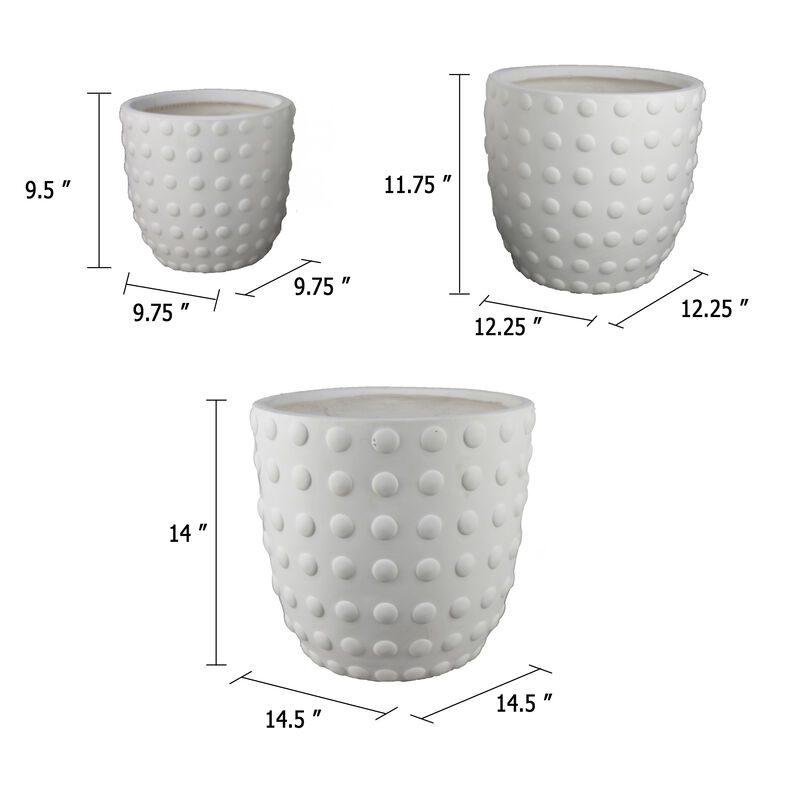 Planter Set of 3, White Resin, Smooth Round Dotted Texture, 15 12 10 Inch image number 5