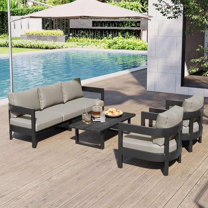 Mondawe 5-Piece Iron Outdoor Sofa Leisure Set,Weatherproof Dining Table & Chair Set For Patio Garden