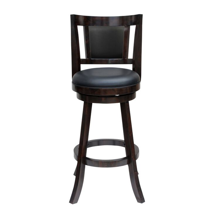 24 Inches Swivel Wooden Frame Counter Stool with Padded Back, Dark Brown-Benzara