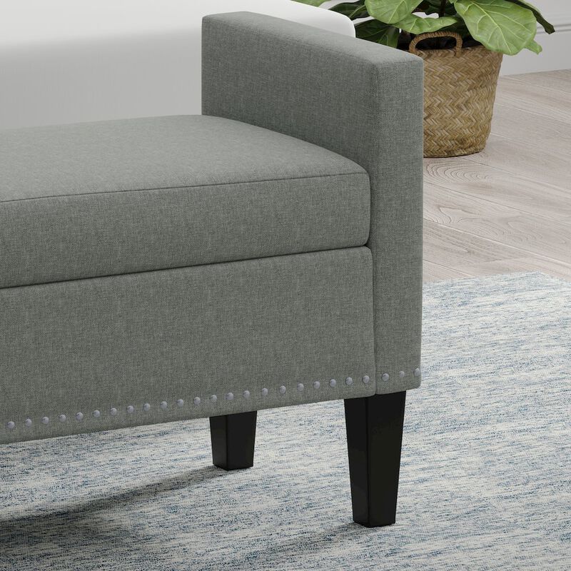 Rize Home 41.5 Storage Bench with Nailhead Trim - Stone (Light Gray) image number 3