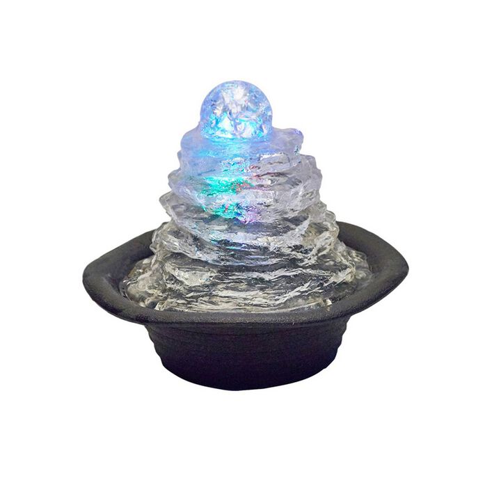 Sumi 9 Inch Ice Tabletop Water Fountain, Rock Climb Glass Ball, Multicolor - Benzara
