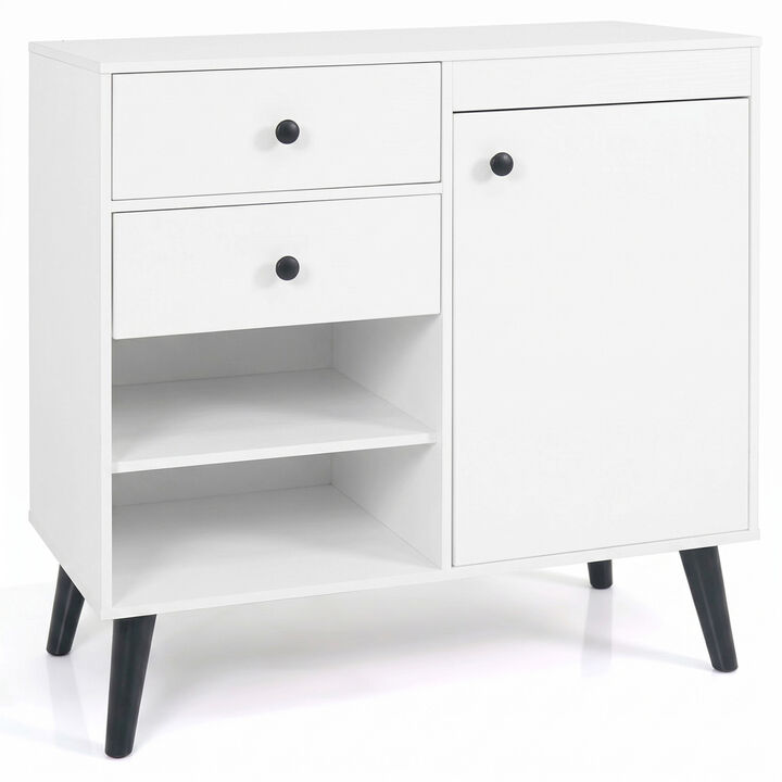 Modern Sideboard Storage Cabinet with 2 Drawers and Open Shelves