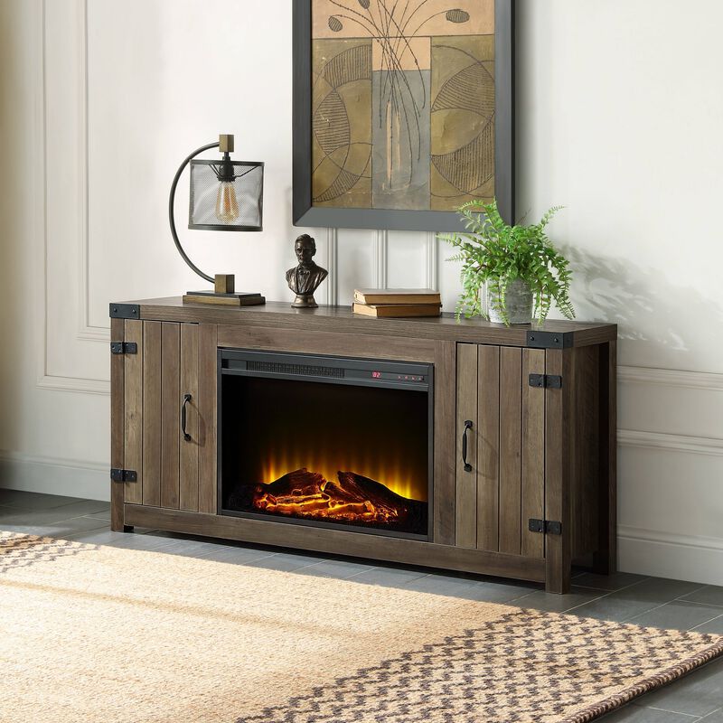 Rustic Oak Finish Fireplace with 2 Storage Drawers image number 1