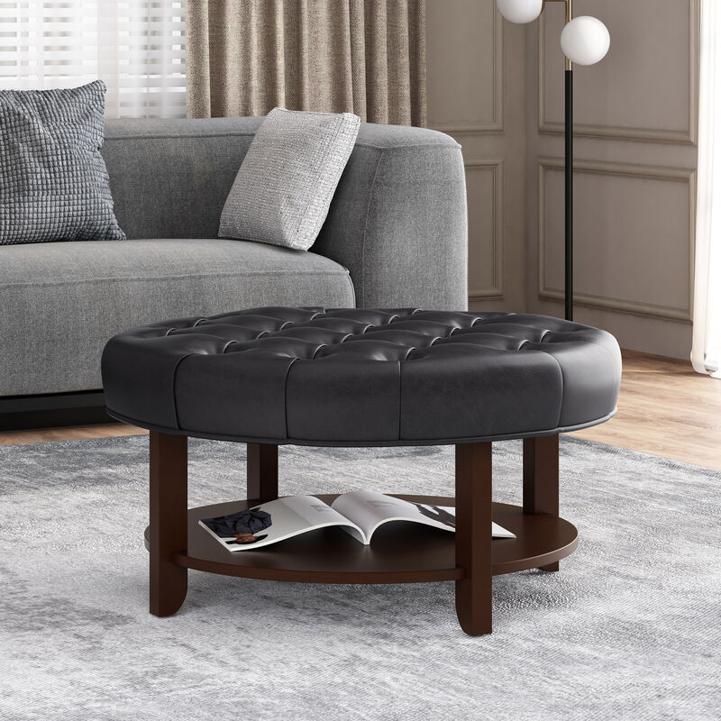 Merax PU Leather Round Ottoman for Living Room