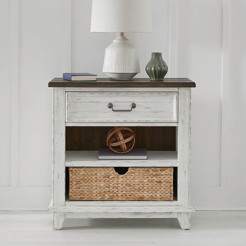 Liberty Furniture Bedside Chest with AC USB Charging Station Cottage - White & Tobacco Wood image number 1