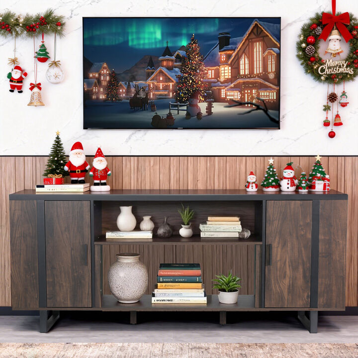 72" Modern Brown TV Stand, Entertainment Center with Storage Cabinet for TV up to 75"