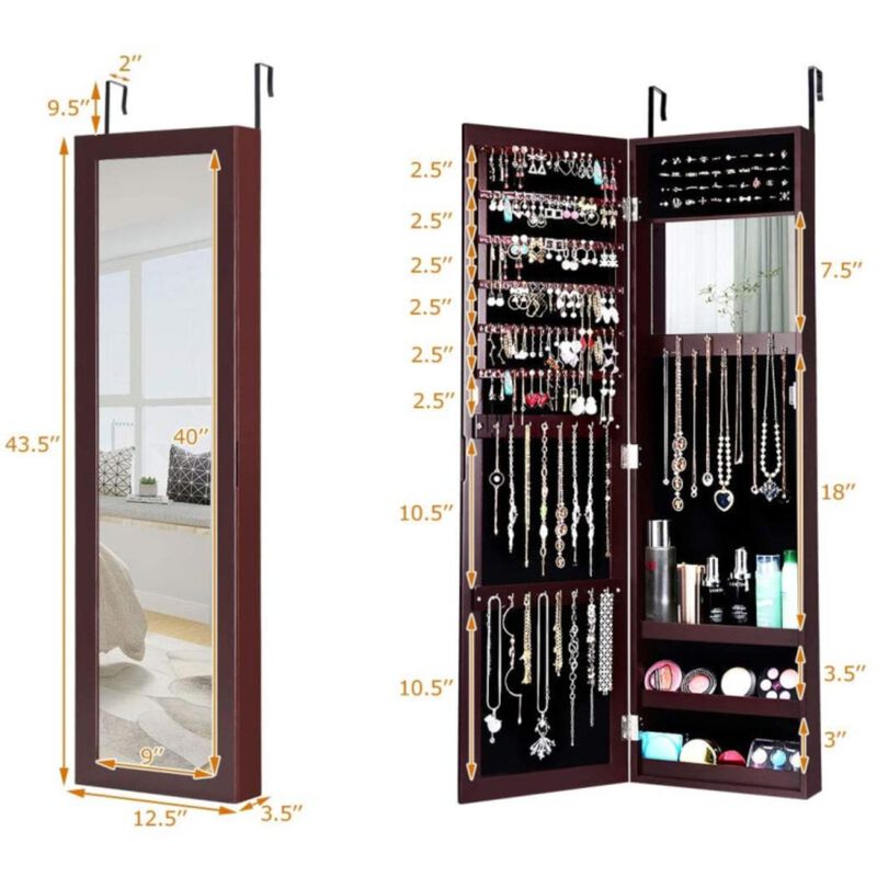 Hivvago Full Length Mirror Jewelry Cabinet with Ring Slots and Necklace Hooks