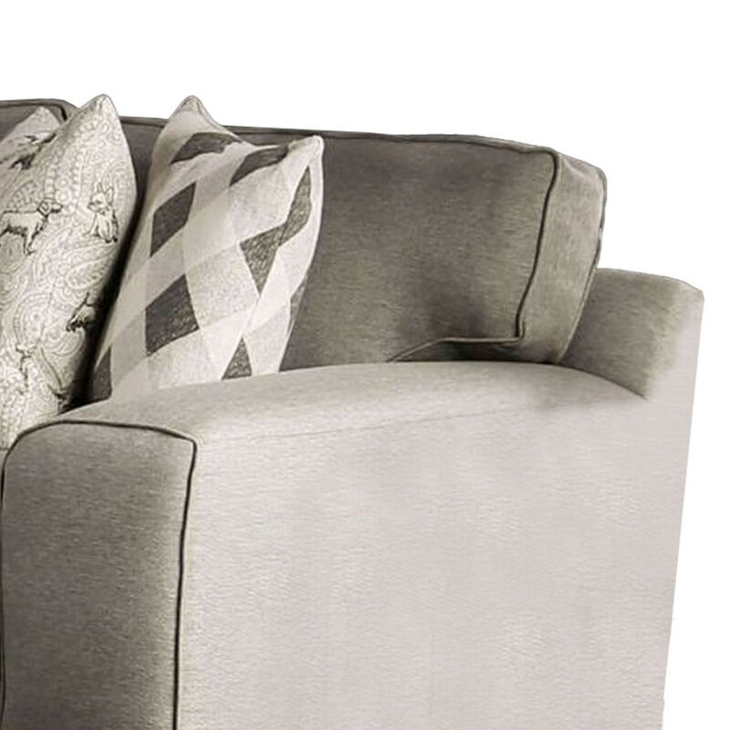 Edison Loveseat, Gray Fabric, 4 Throw Pillows, Track Arms, 75 Inch - Benzara - Benzara