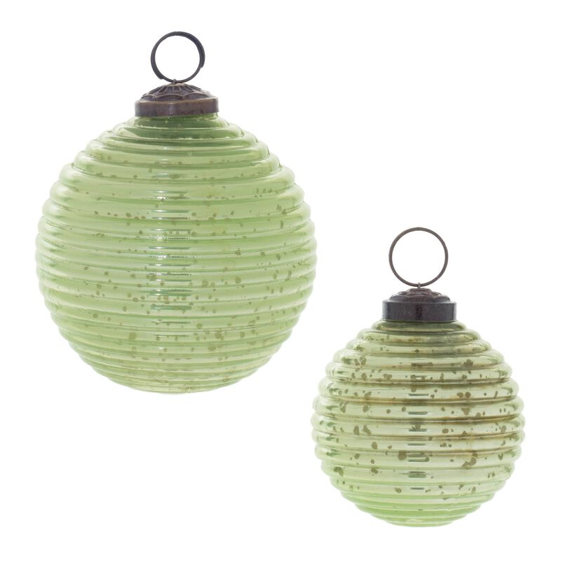 6-Pack Ribbed Glass Ball Ornaments – Antique Mercury Glass Finish for Christmas Tree or Mantel Displays