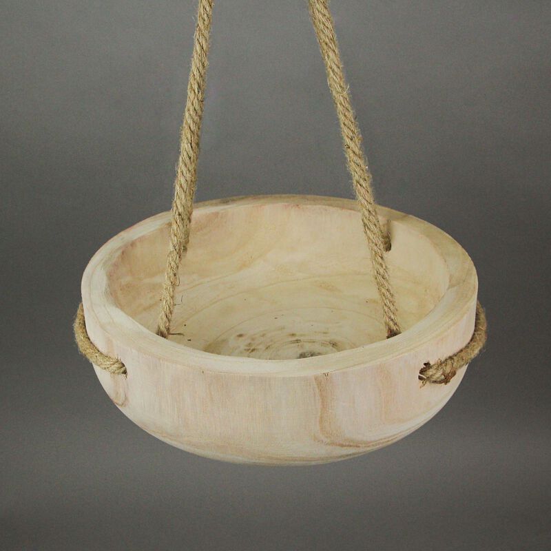 12 Inch Rope Hanging Wooden Bowl Planter Indoor Outdoor Succulent Pot Home Decor image number 1