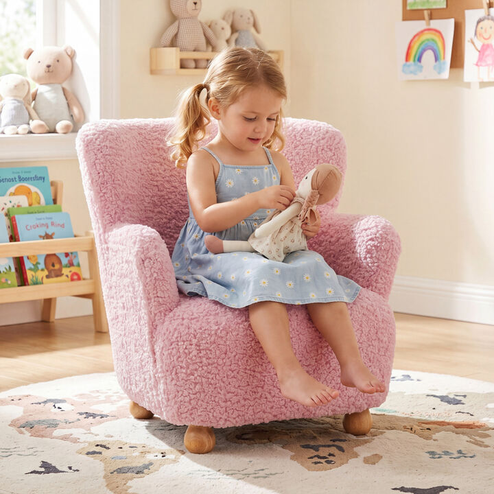 Toddler Sherpa Sofa Chair with Sturdy Rubber Wood Legs