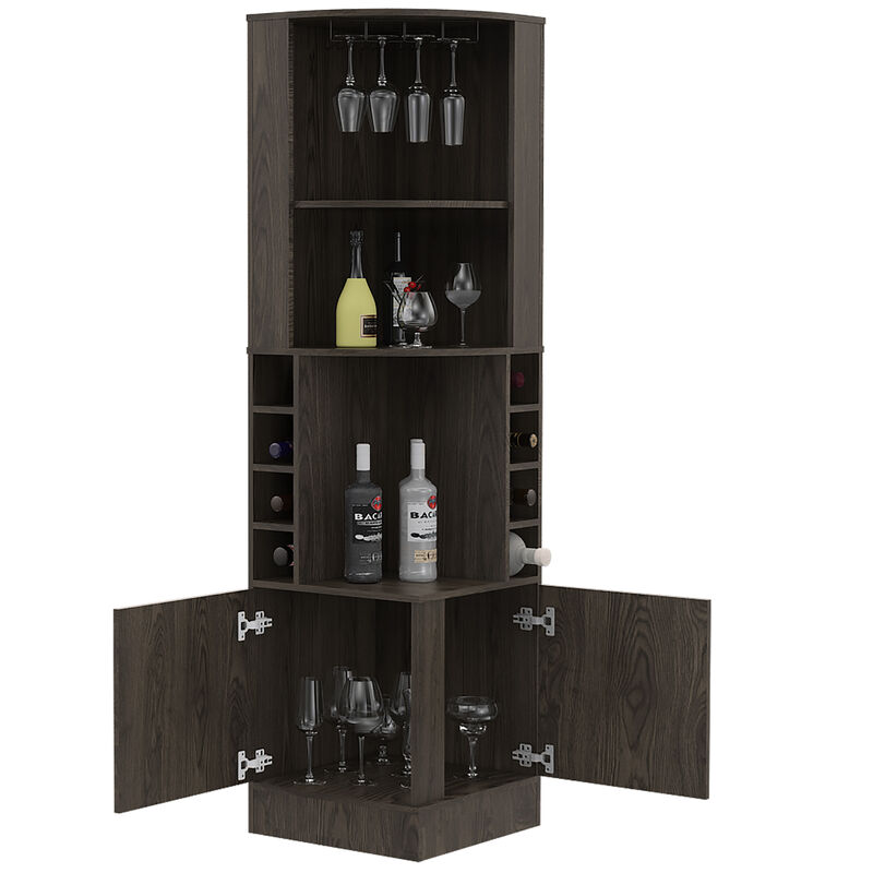DEPOT E-SHOP Egina Corner Bar Cabinet, Two External Shelves, Dark Walnut