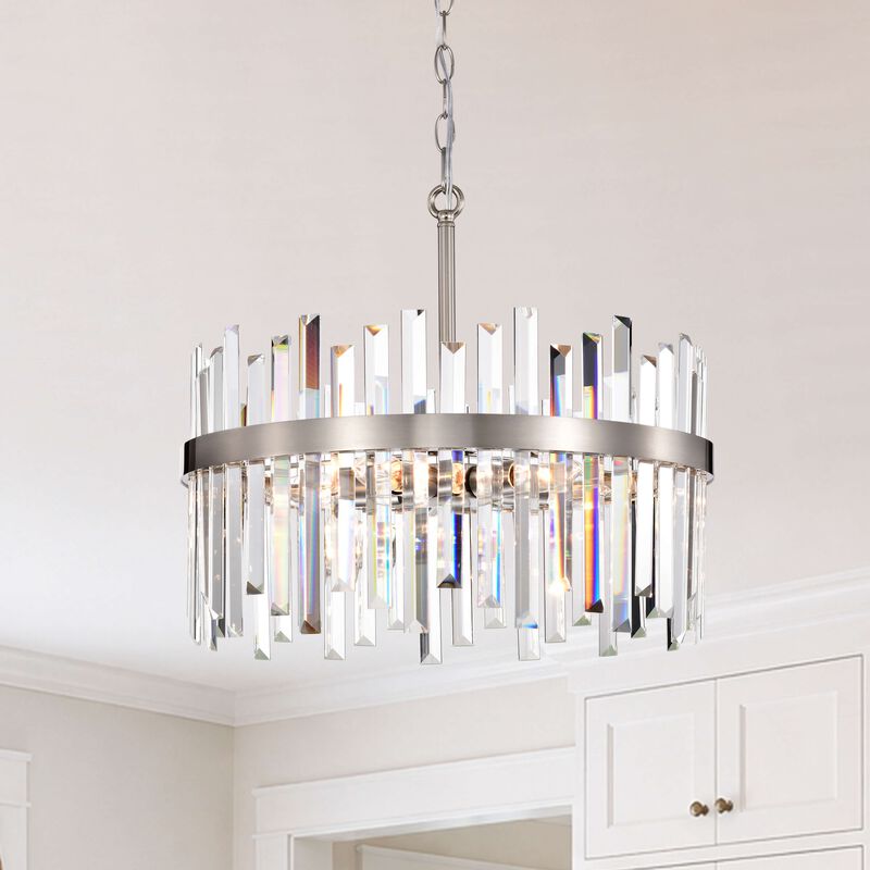 Candela Satin Nickel Finish 5-light Drum Crystal Glass Chandelier image number 5