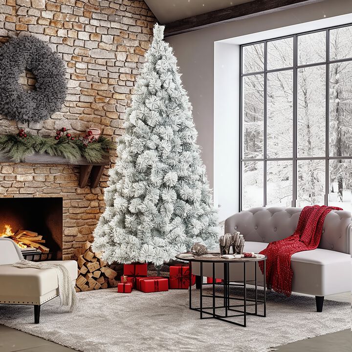 LuxenHome 7.7Ft Full Artificial Snow-Flocked Christmas Tree