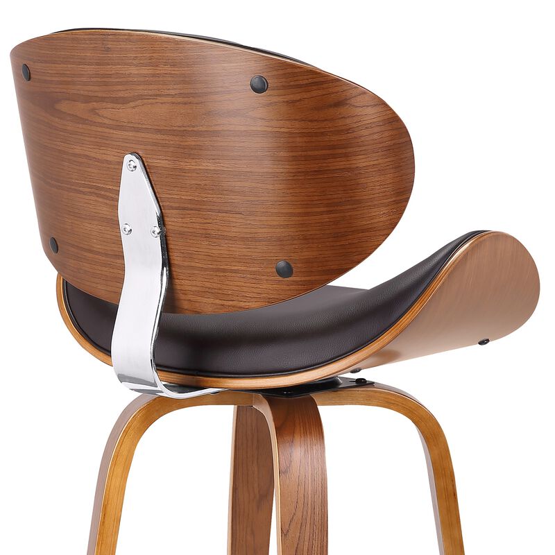 26" Swivel Brown Faux Leather and Walnut Wood Counter Stool image number 5