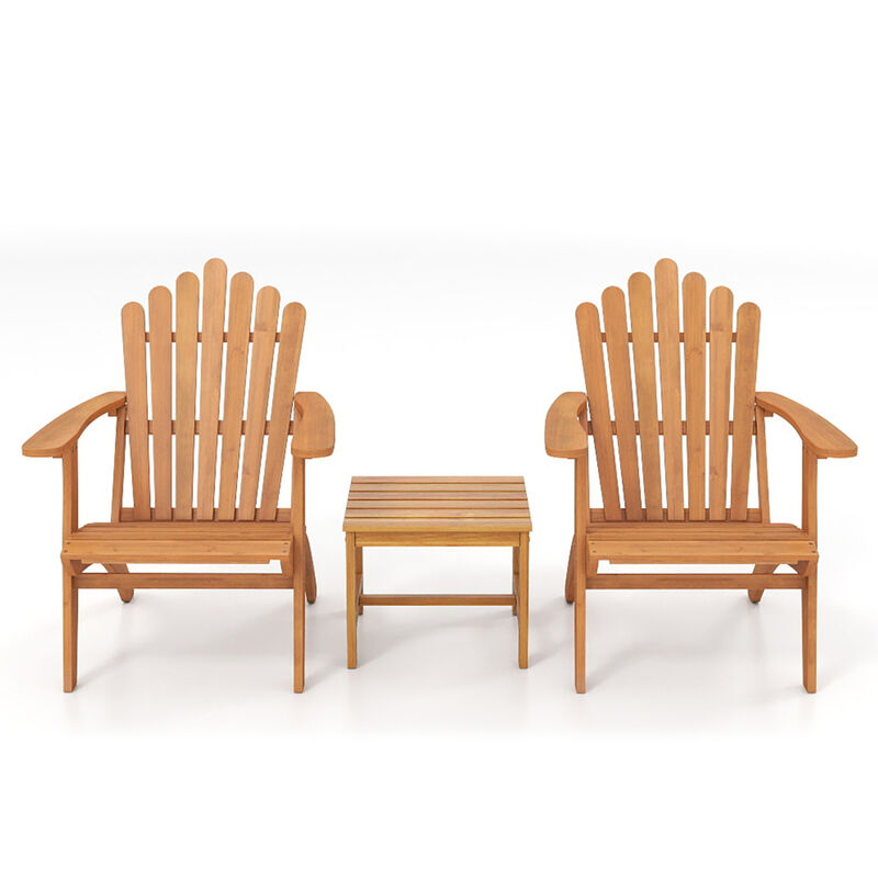Outdoor Natural Adirondack Chair Set of 2 with Side Table for Garden Deck image number 0