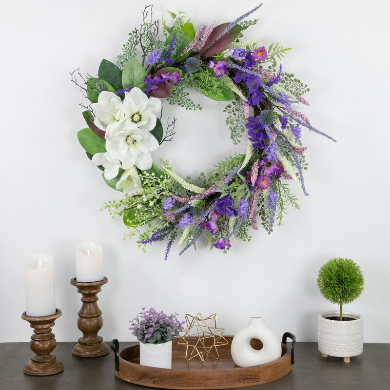 Mixed Wildflowers and Magnolias Artificial Spring Wreath  24-Inch image number 2