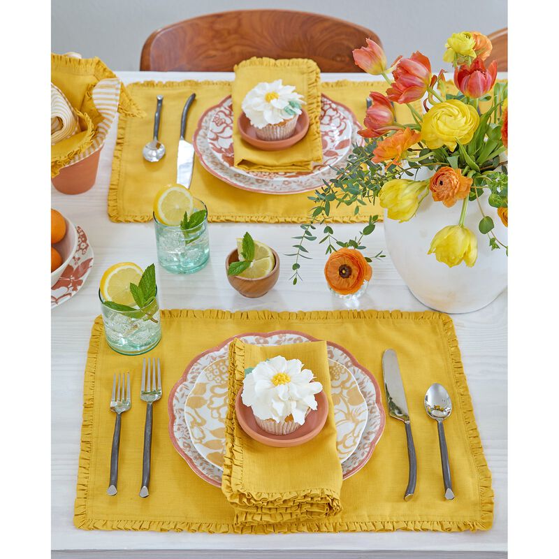 Solino Home 100% Pure Linen Placemats 14 x 19 Inch Set of 4 - Juliette Ruffle. image number 1