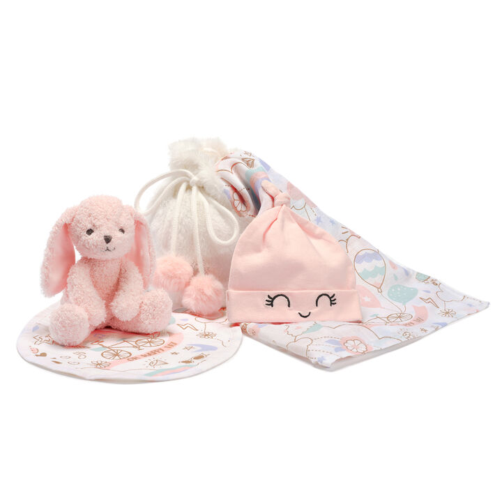 Lambs & Ivy 5 Piece Pink/White Bunny Infant/Newborn Baby Gift Set w/ Swaddle