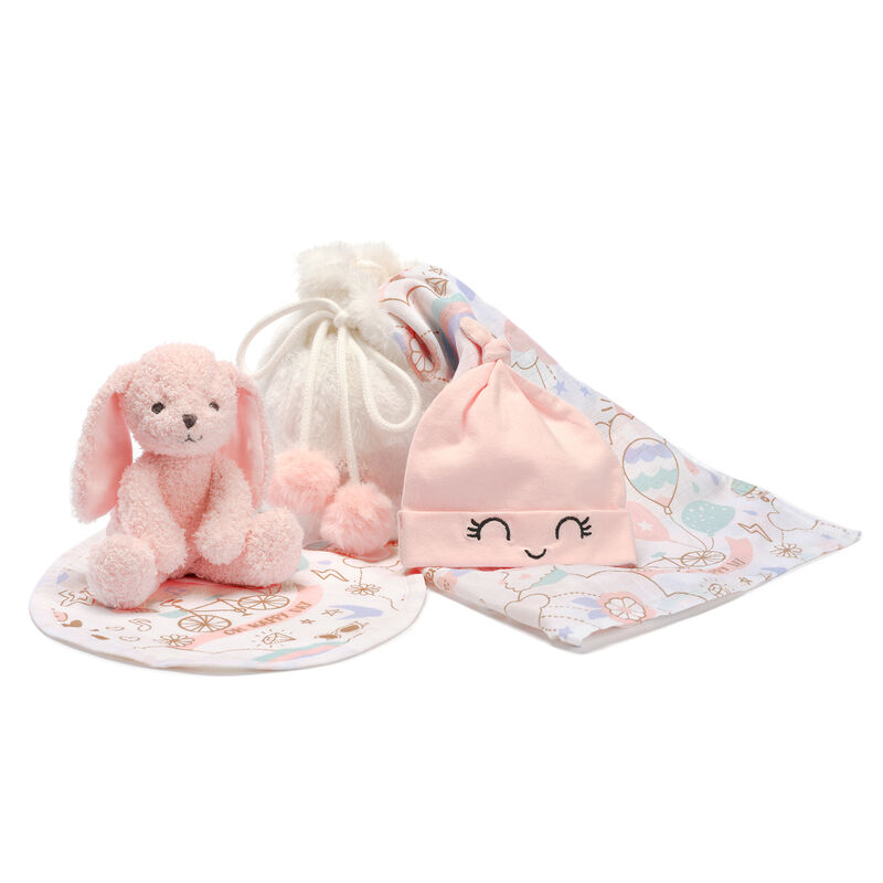 Lambs & Ivy 5 Piece Pink/White Bunny Infant/Newborn Baby Gift Set w/ Swaddle