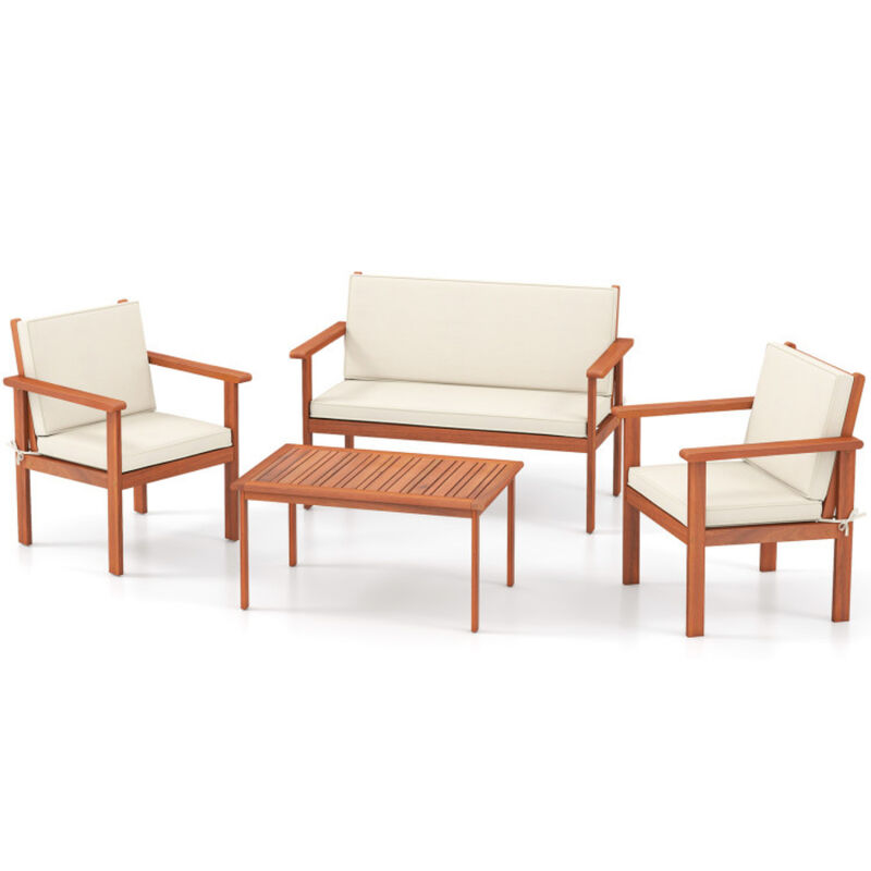 4-Piece Patio Furniture Set with Acacia Wood Porch Chairs and Table, Outdoor Seating