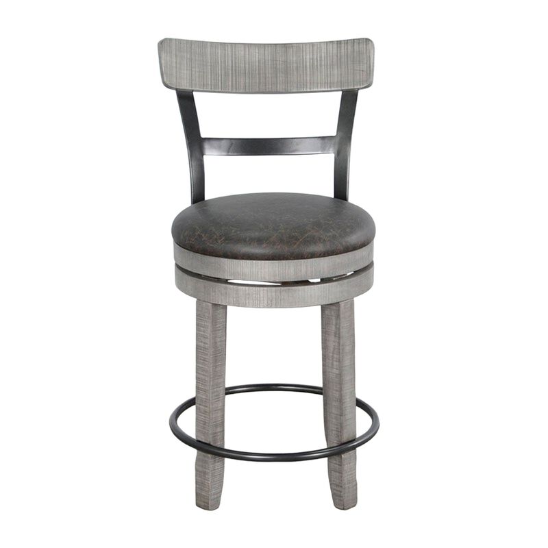 Zeka Swivel Counter Stool Chair Set of 2, Faux Leather, Gray Mahogany