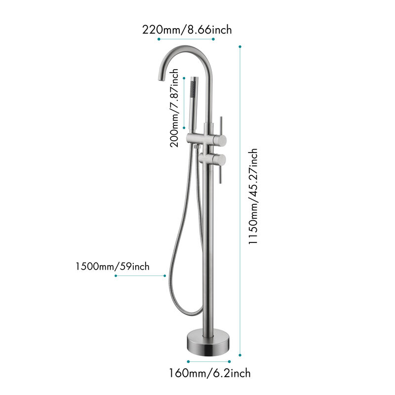 Brushed Nickel Freestanding Tub Filler with Handheld Shower