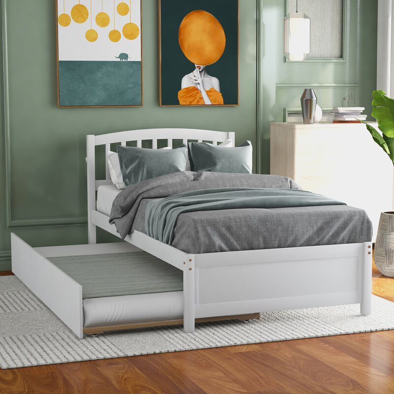 Whisen Elegant Design Twin size Platform Bed with Trundle - Gray