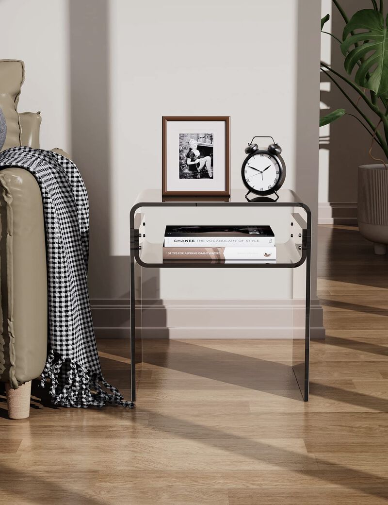 solaround Clear Acrylic End Table 2-Tier Bedside Nightstand for Living Room Bedroom Home Decor (Black)