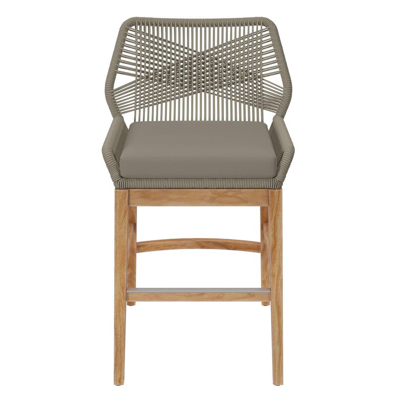 Modway Wellspring Outdoor Patio Teak Wood Counter Stool in Light Gray Greige - 24 Inch Patio Counter Height Stool with Cushion, Woven Seat and Teak Wood Legs image number 7