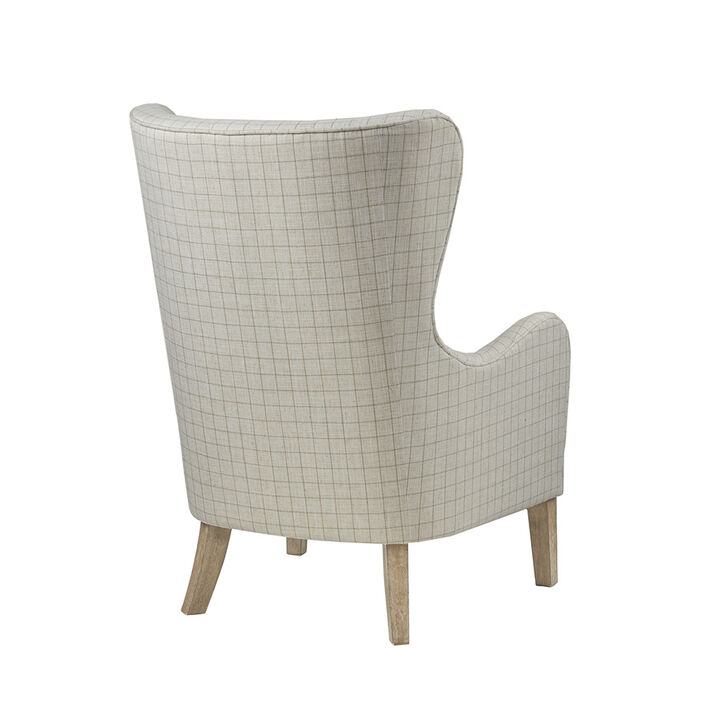Gracie Mills Zachery Transitional Swoop Wing Chair with Round Arm and Piped Edges