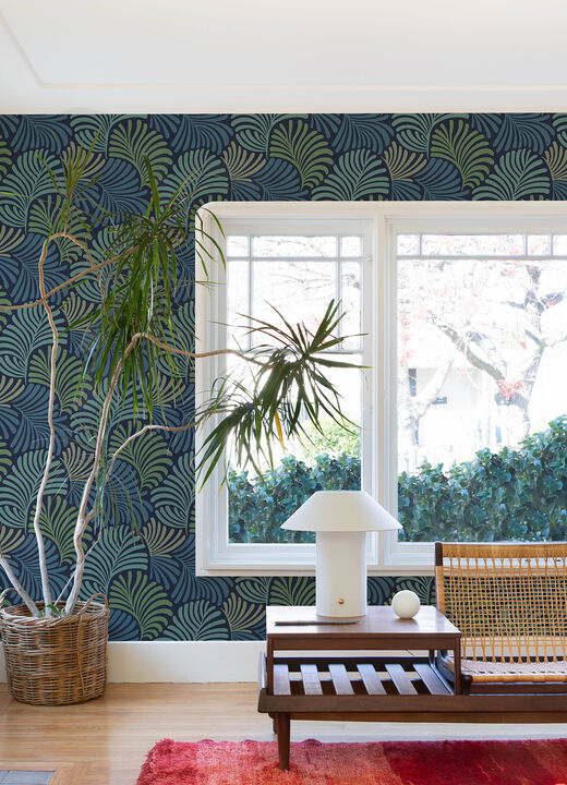 Trousdale Navy Fanning Flora Wallpaper