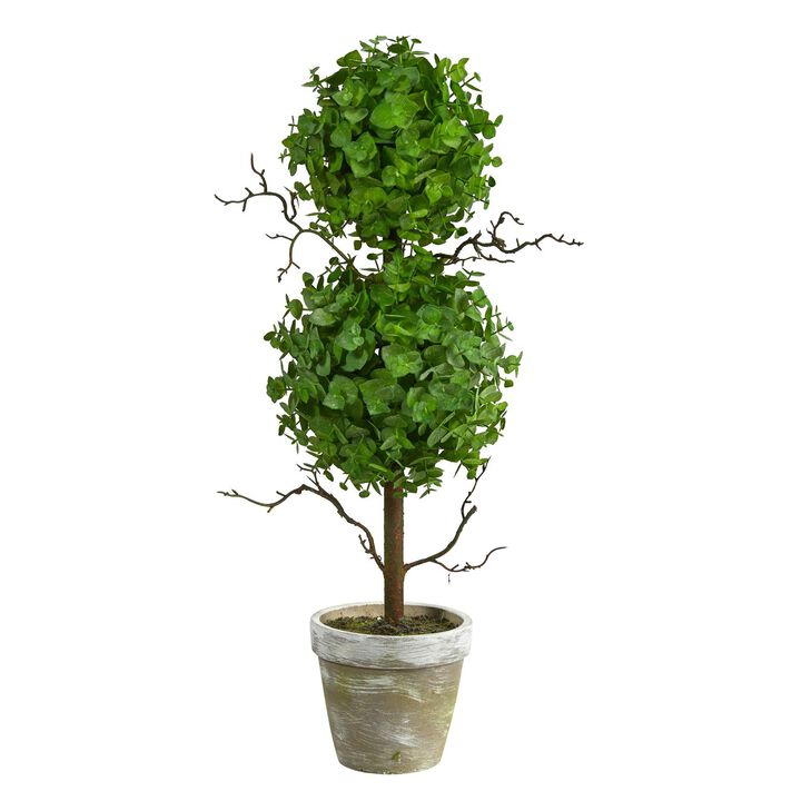 Nearly Natural 2-ft Eucalyptus Double Ball Topiary Artificial Tree