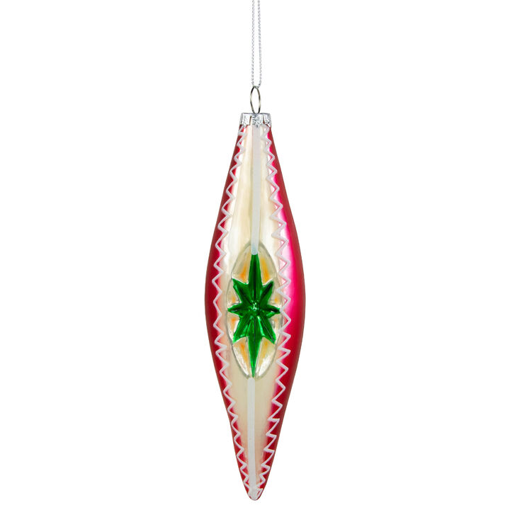 6.75" Red and White Retro Reflector Finial Glass Christmas Ornament