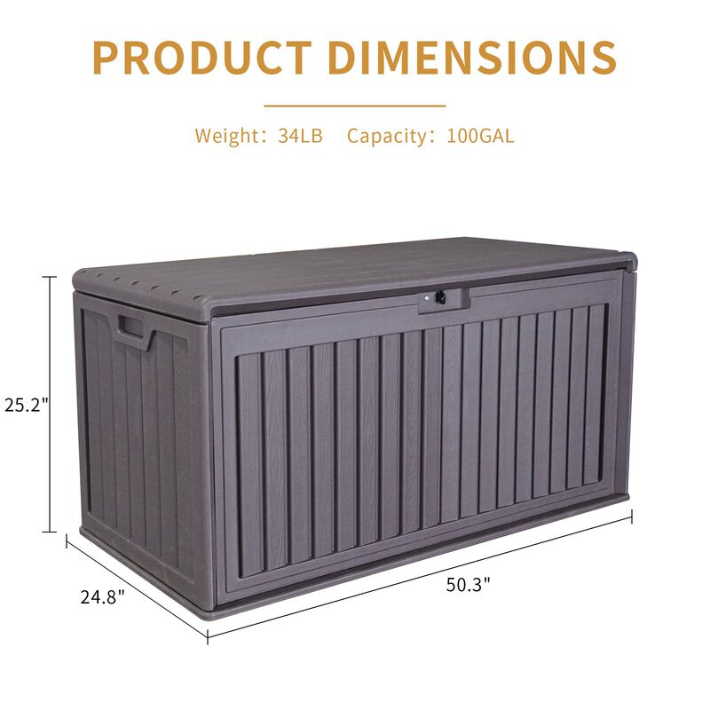 Mondawe 100 Gallon Dual-Wall Resin Storage Deck Box With Lockable Hydraulic Lid,Doubling As A Bench