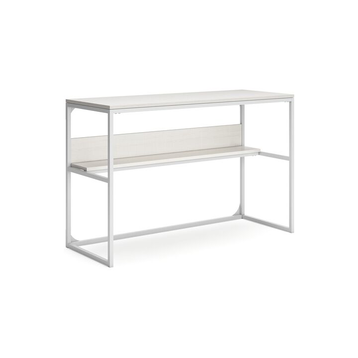 Deni Home Office Desk, 1 Shelf, White Wood, Metal Frame, 47 Inch - Benzara