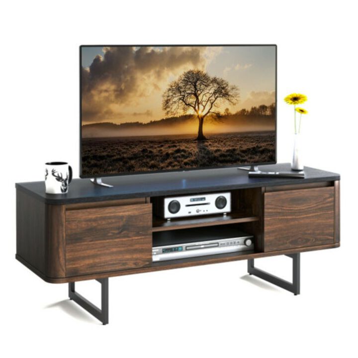 Wooden TV Stand with 2-Door Storage Cabinets for for TVs up to 55 Inch