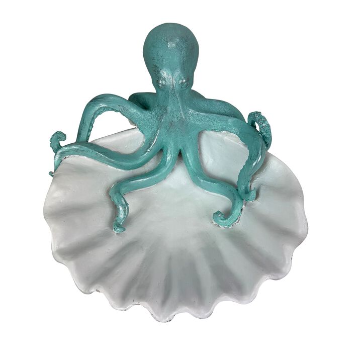 Decorative Octopus Shell Tray Coastal Resin Catchall Dish 10 X 10 X 6 In