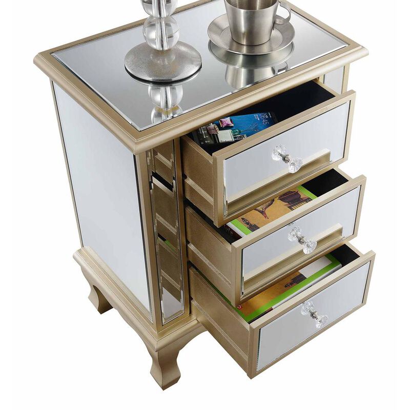 Convenience Concepts Gold Coast Vineyard 3 Drawer Mirrored End Table