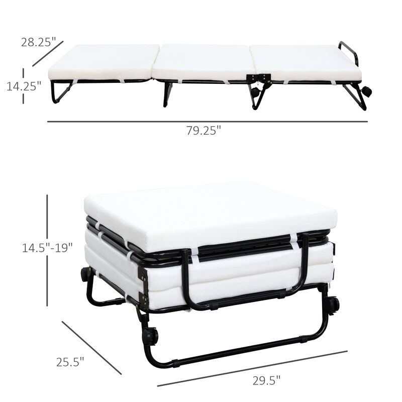 Versatile Guest Solution: White Folding Ottoman Sleeper Bed on Wheels