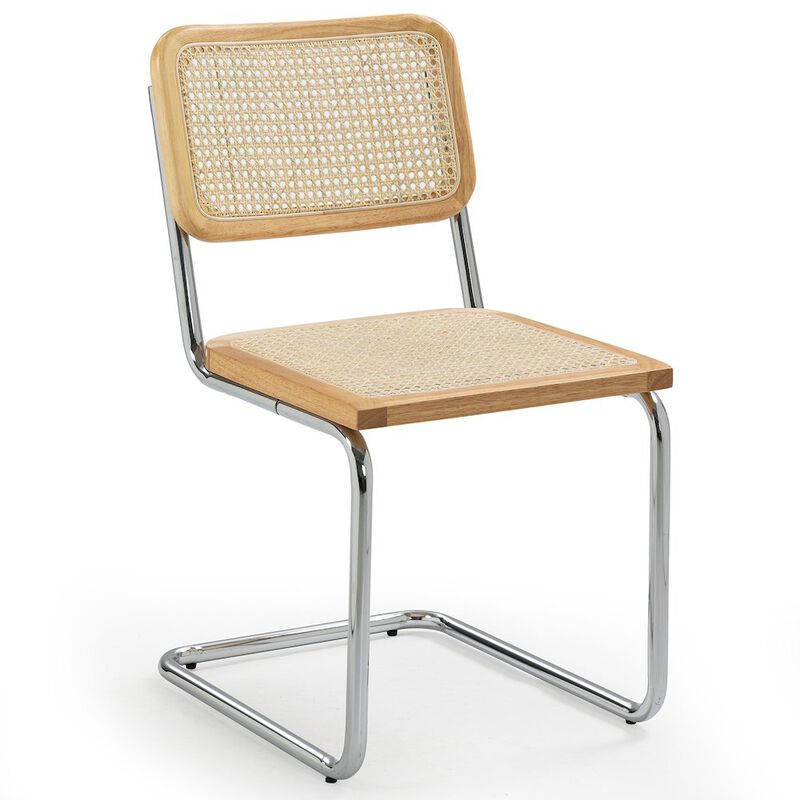 Glamour Home Set of 2 Barnaby Natural Wooden Dining Chair with Chrome Legs