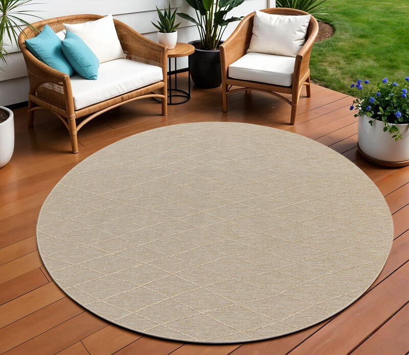 HomeRoots 8' Natural And Light Brown Round Geometric Indoor Outdoor Area Rug image number 1