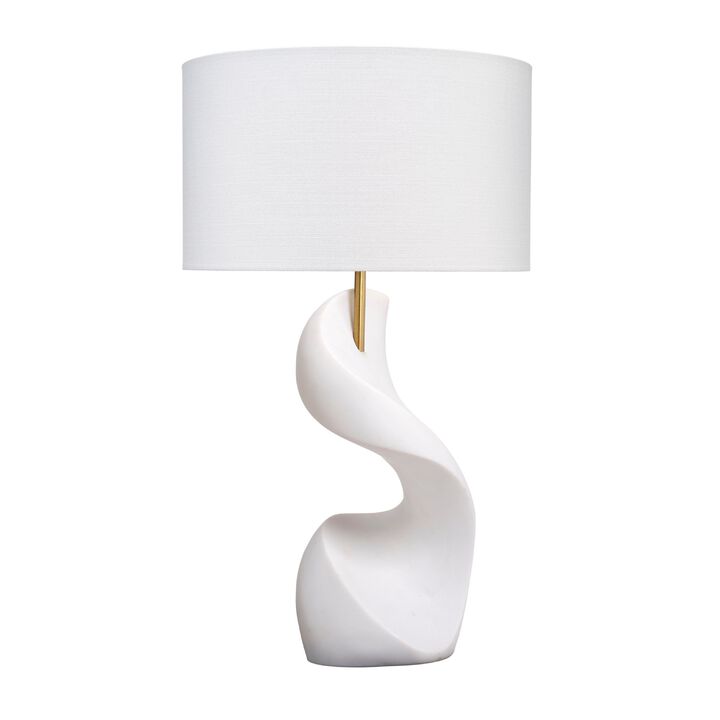 Koz Accent Table Lamp, Linen Shade, White Curved Sculpture 32 Inch